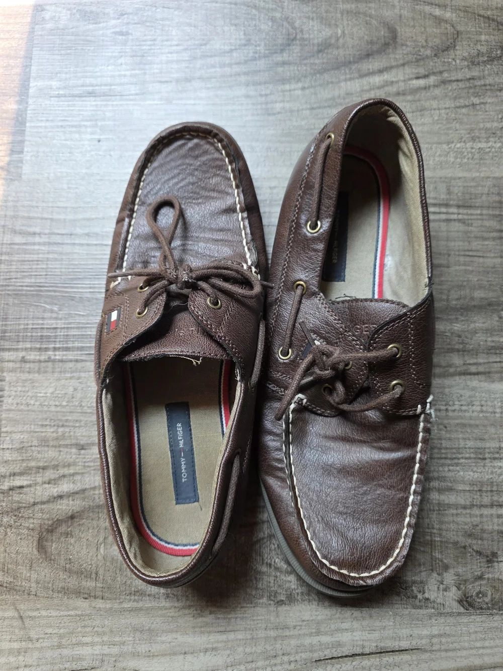 Tommy Hilfiger Men's Brown Leather Moc Toe Boat Shoes
